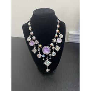 Gorgeous! Kirks Folly Angel Cameos Aurora Borealis Large Statement Necklace 14”